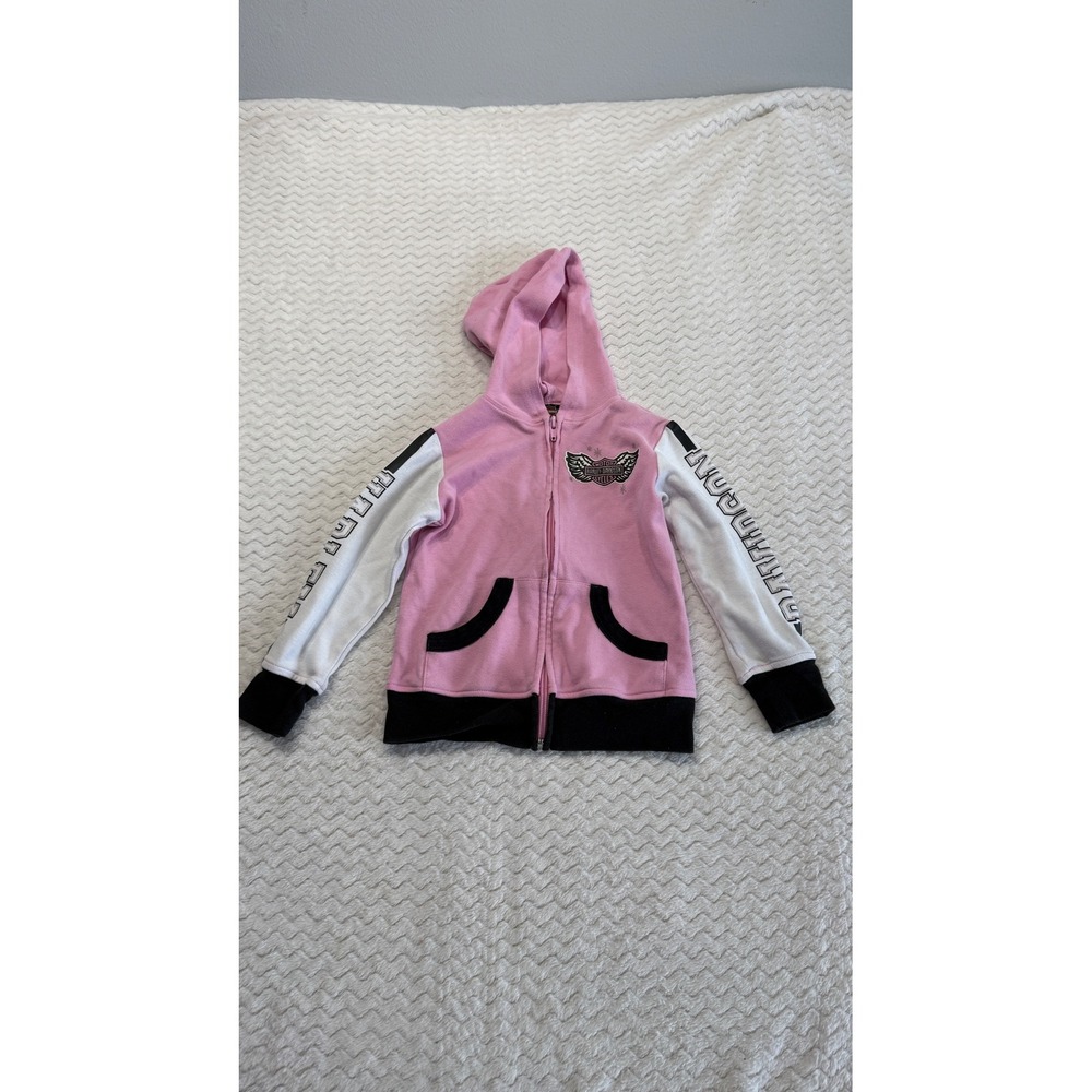 Harley-Davidson Toddler Girls Pink Colorblock Full Zip Hoodie Sweatshirt 4T 4593